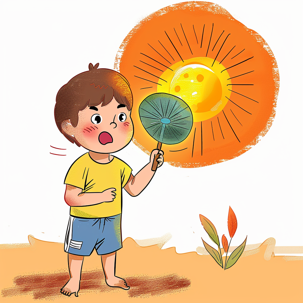 手持扇子的小男孩可爱卡通儿童插画素材
