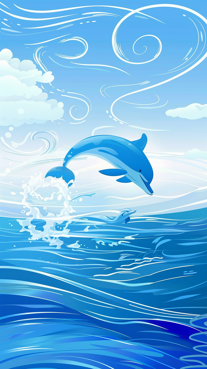 蓝色海洋中跳跃的海豚壁纸