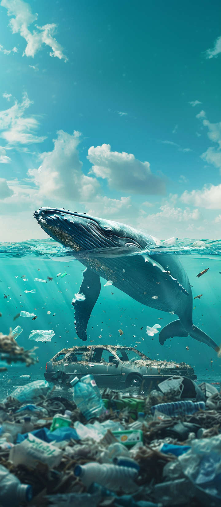 海洋动物在垃圾遍布的海洋中艰难生存景象
