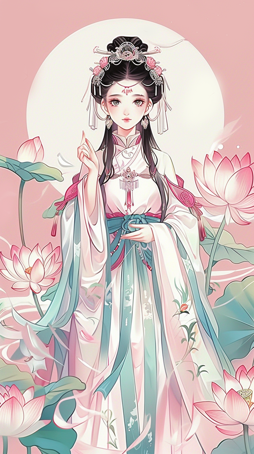 古装人物身着传统服饰的唯美古风插画