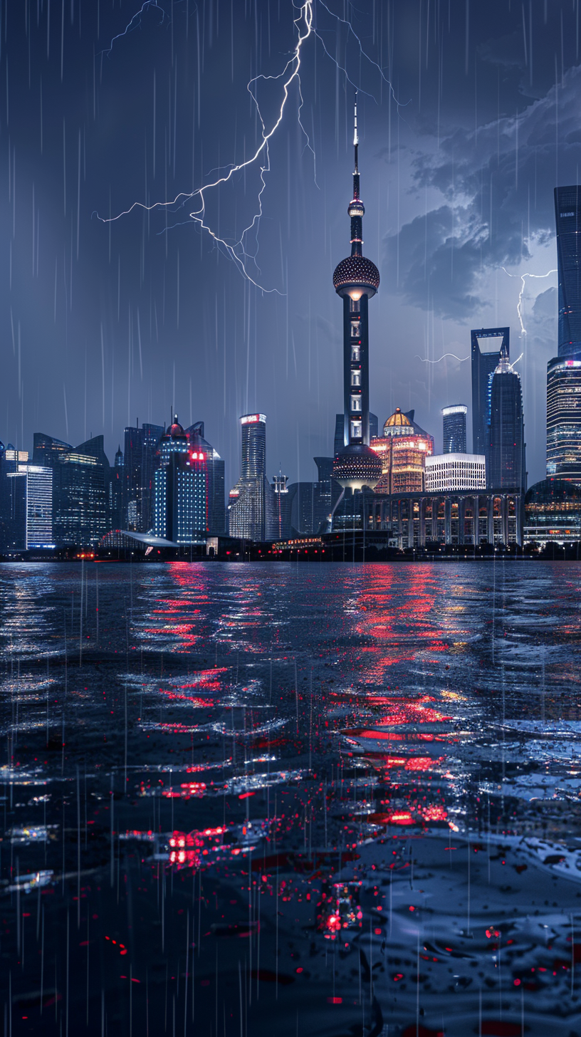 闪电暴雨下的城市夜景酷炫壁纸