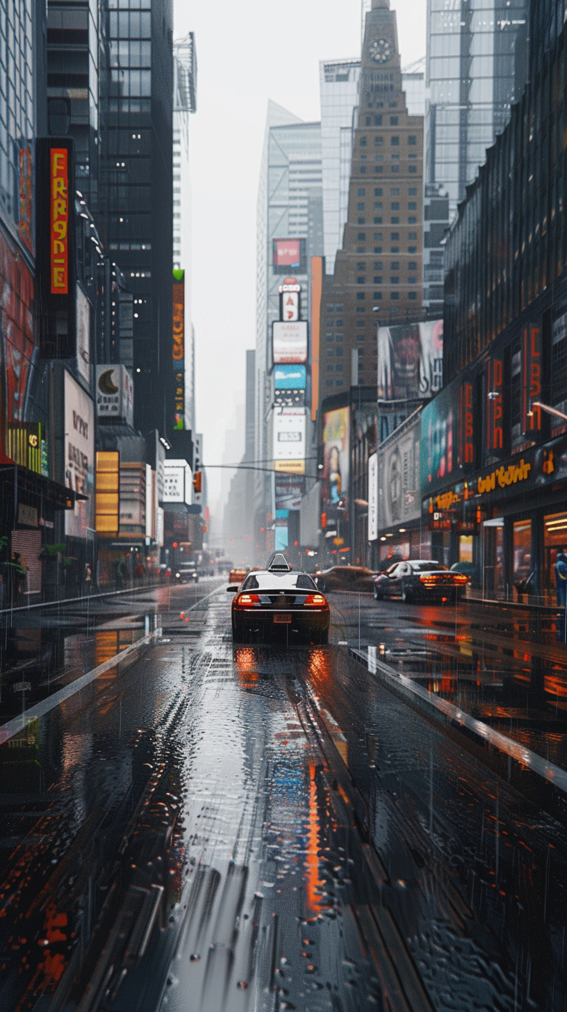 雨中城市街道汽车行驶壁纸