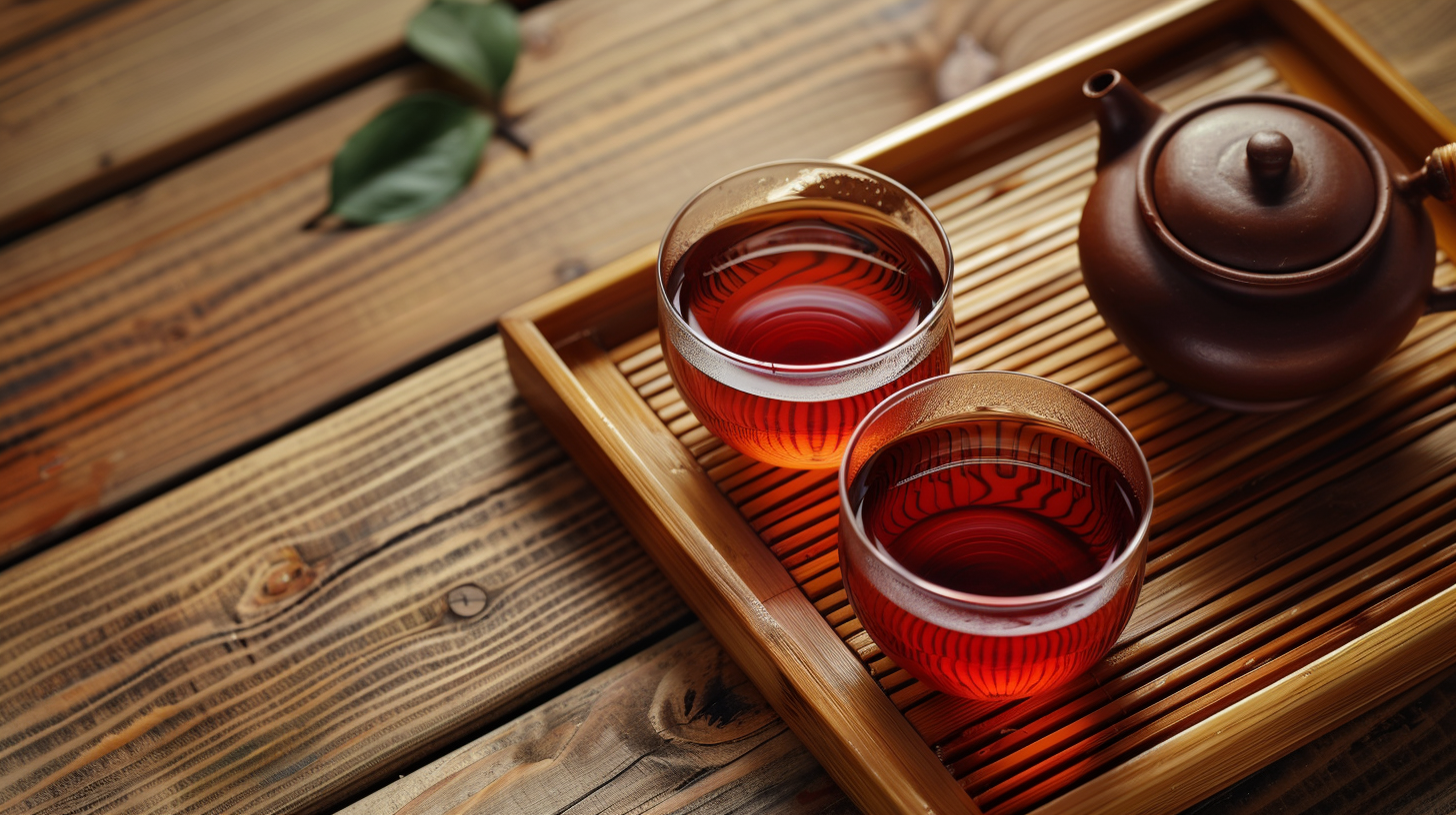 木制托盘上的两杯红茶优雅品味