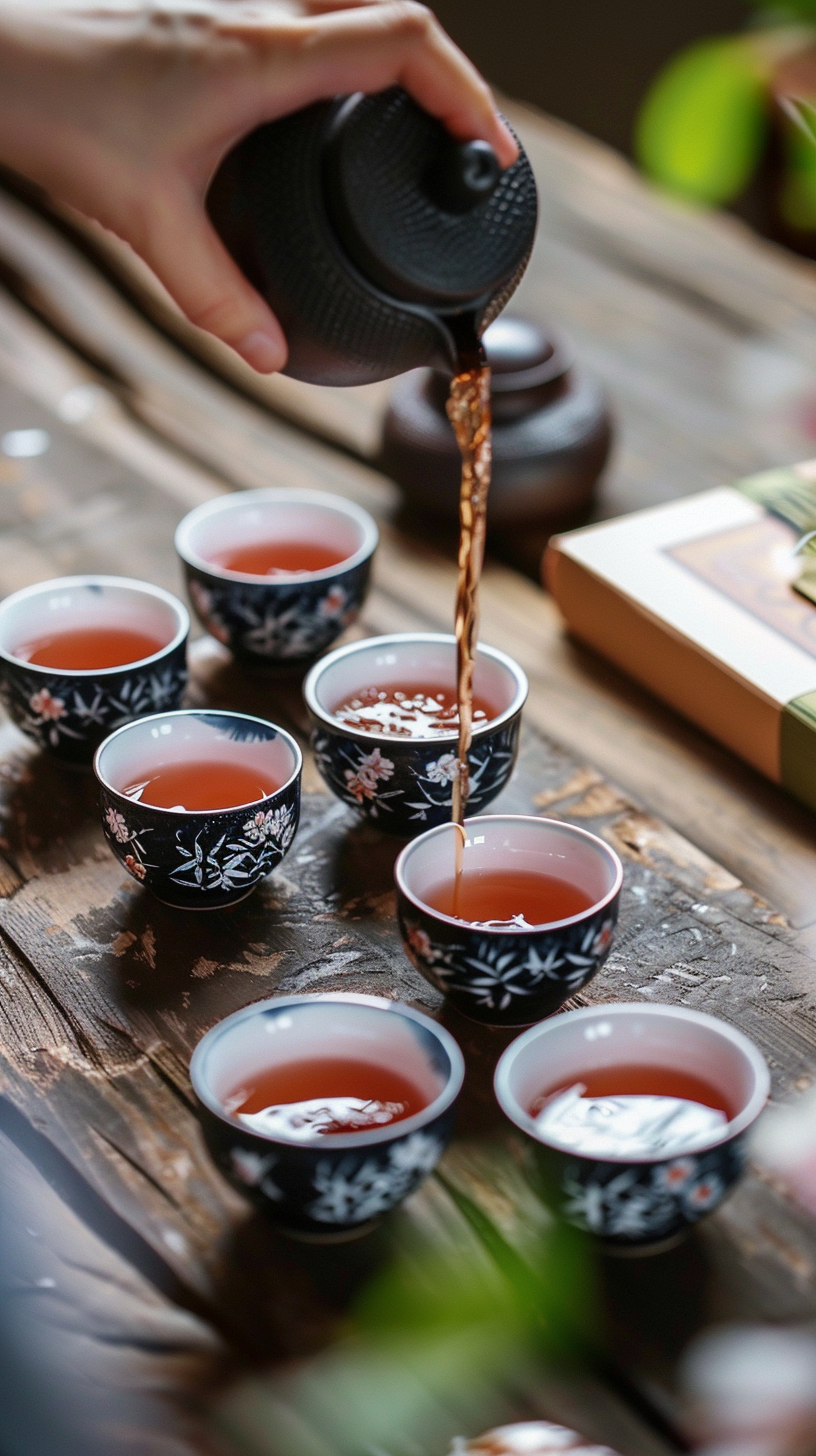 精美茶具倒红茶中式茶道韵味