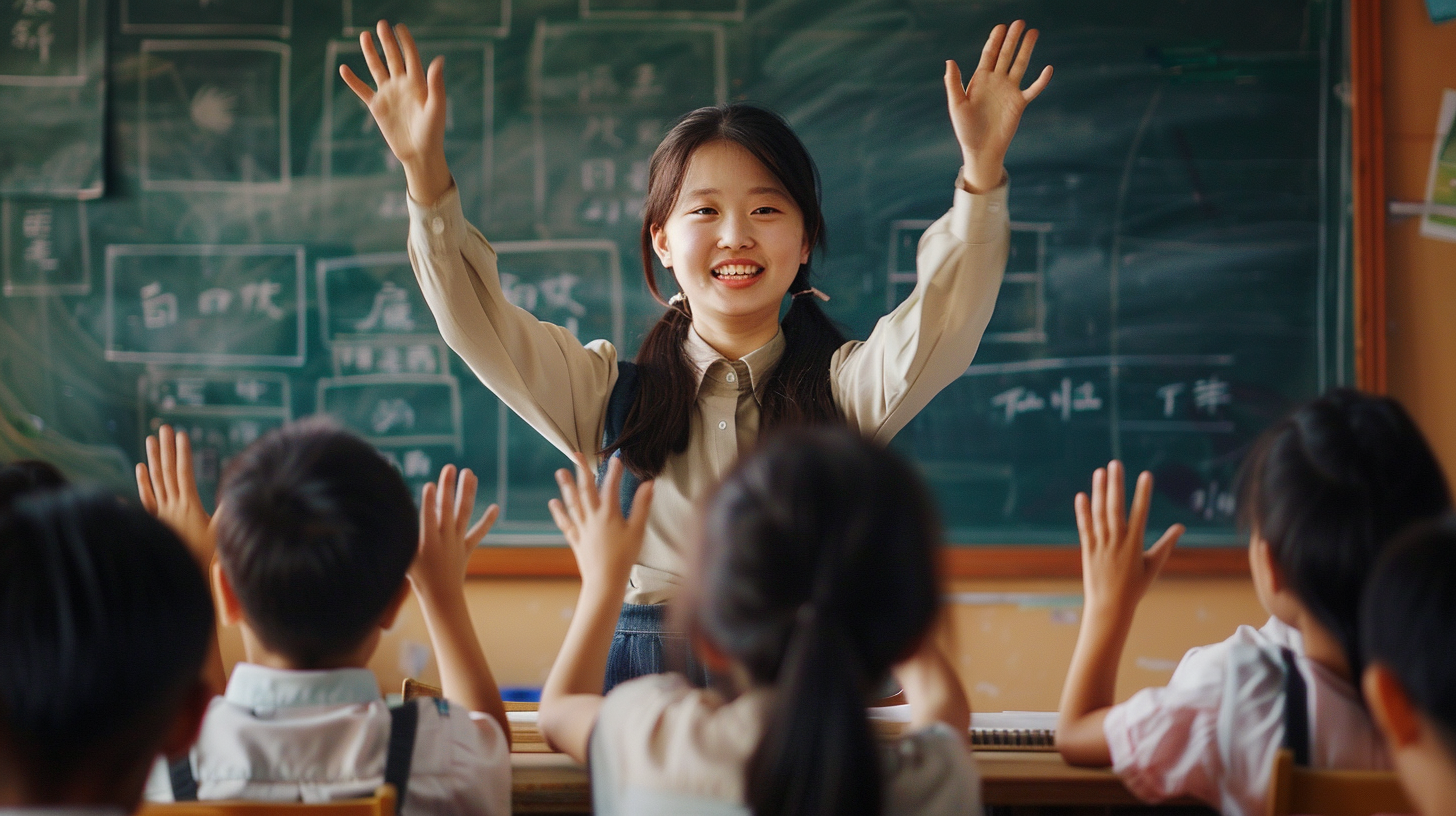 热情洋溢的教师与学生互动教学场景图