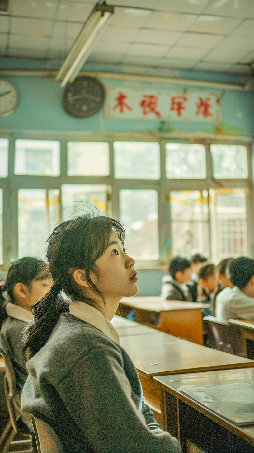 教室内学生认真听讲的温馨校园场景照