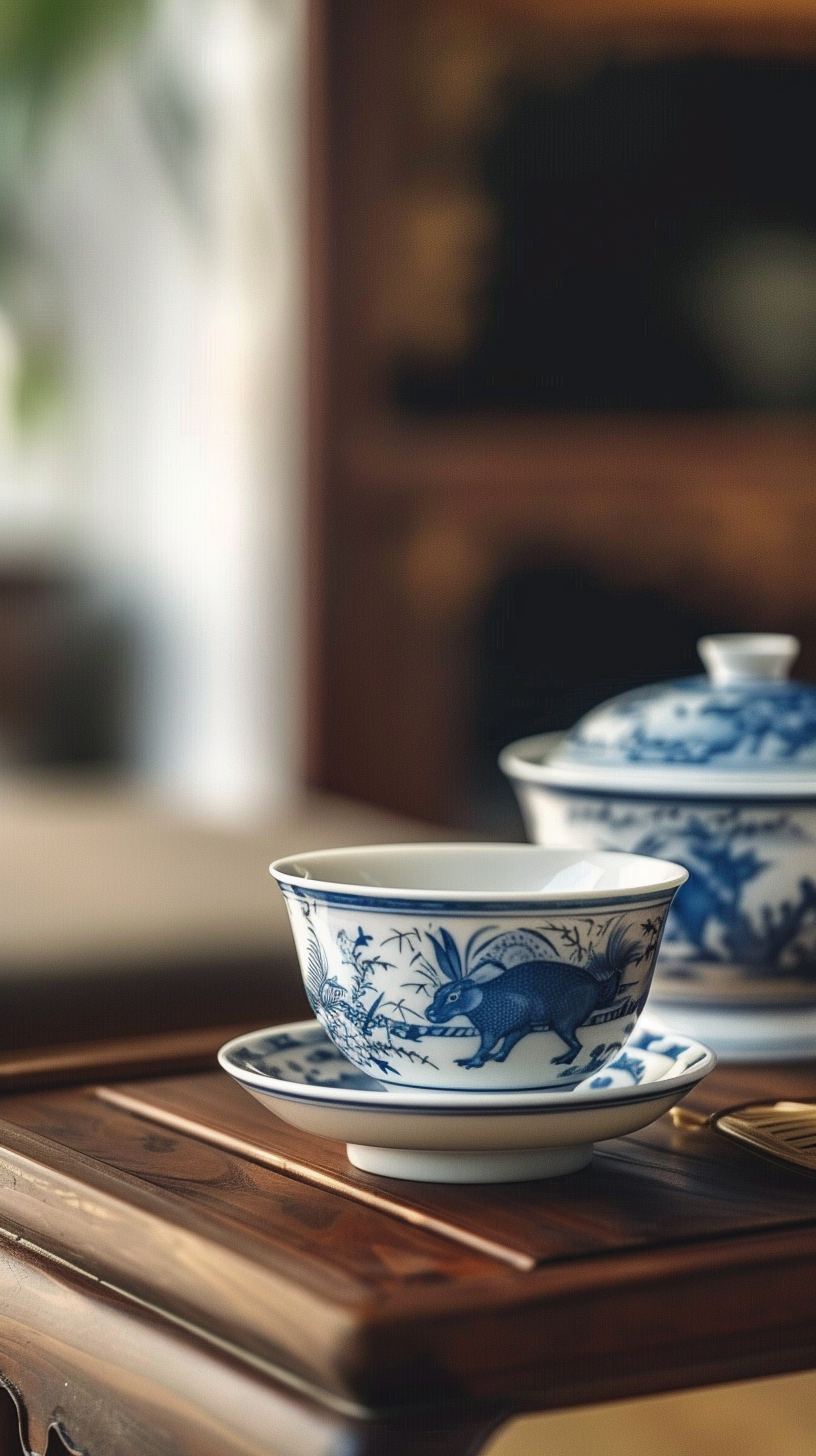 精美蓝白瓷杯尽显中国风传统餐具