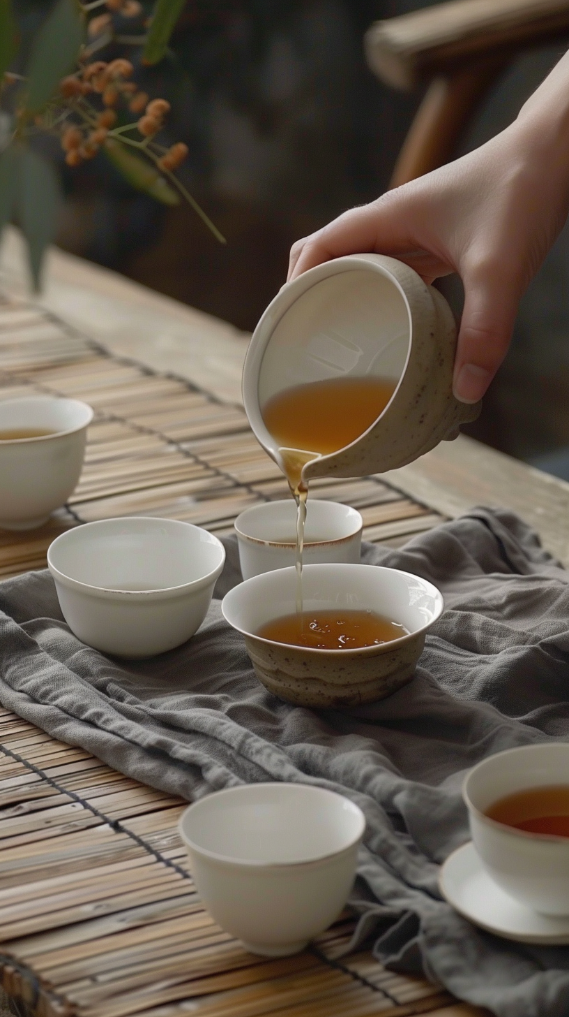 优雅倒茶场景中式茶文化韵味
