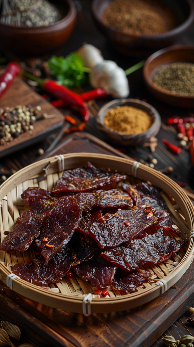 竹篮装特色牛肉干美味零食