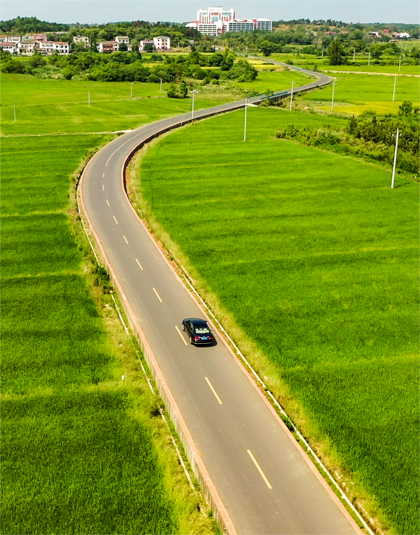 乡村公路上行驶的汽车
