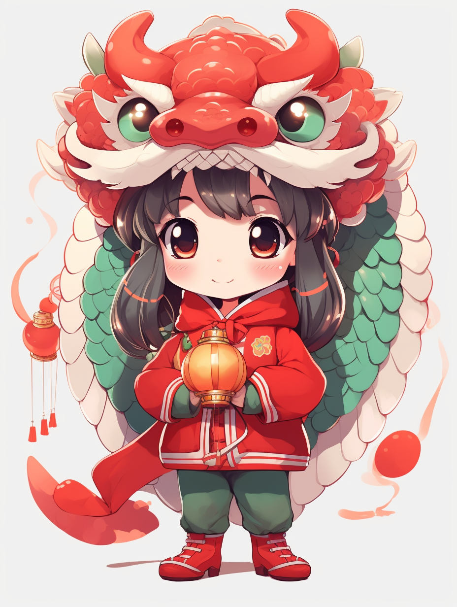 可爱女孩舞狮形象喜庆春节电脑壁纸