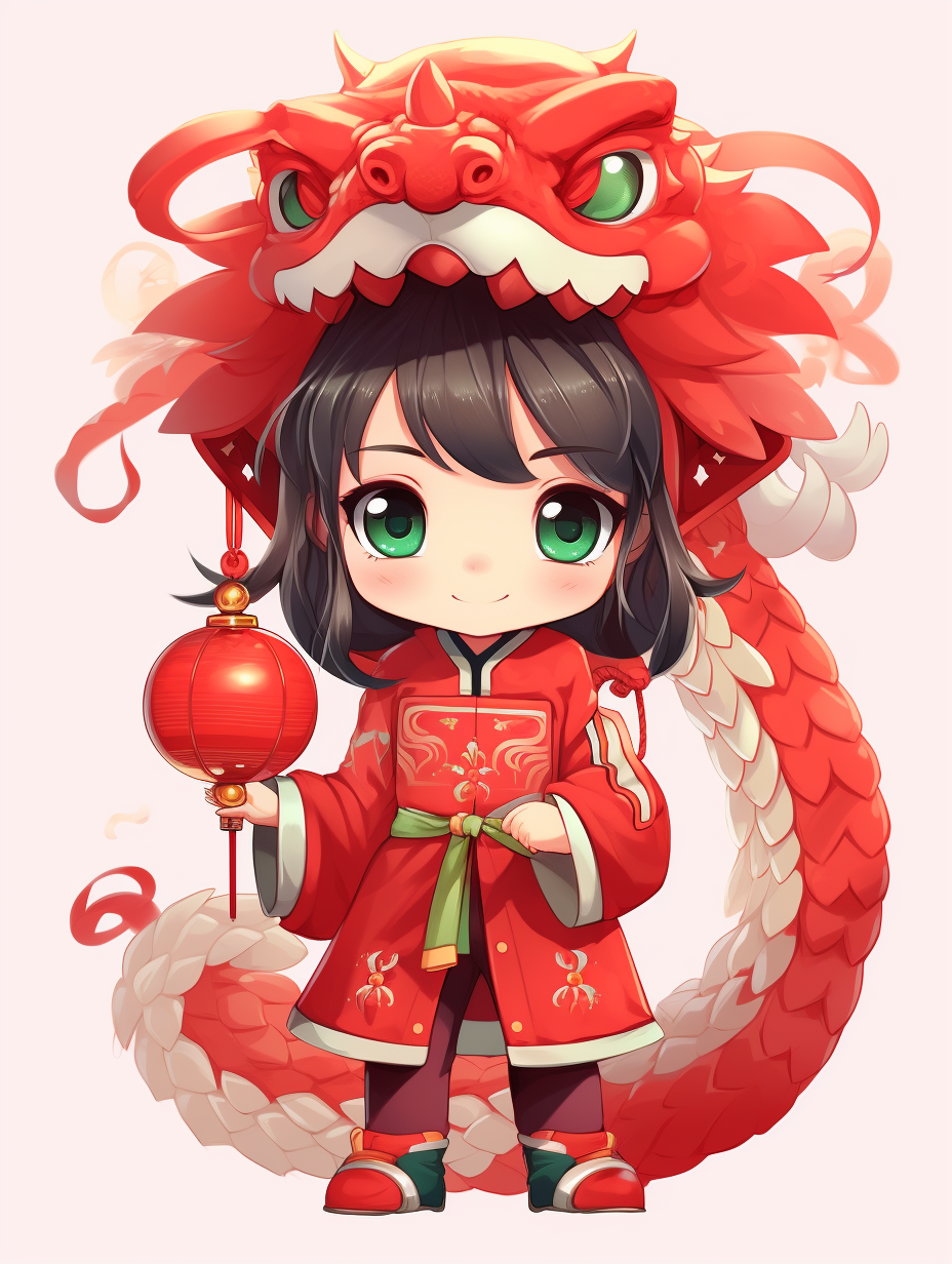 可爱红衣女孩手持灯笼的春节宣传海报