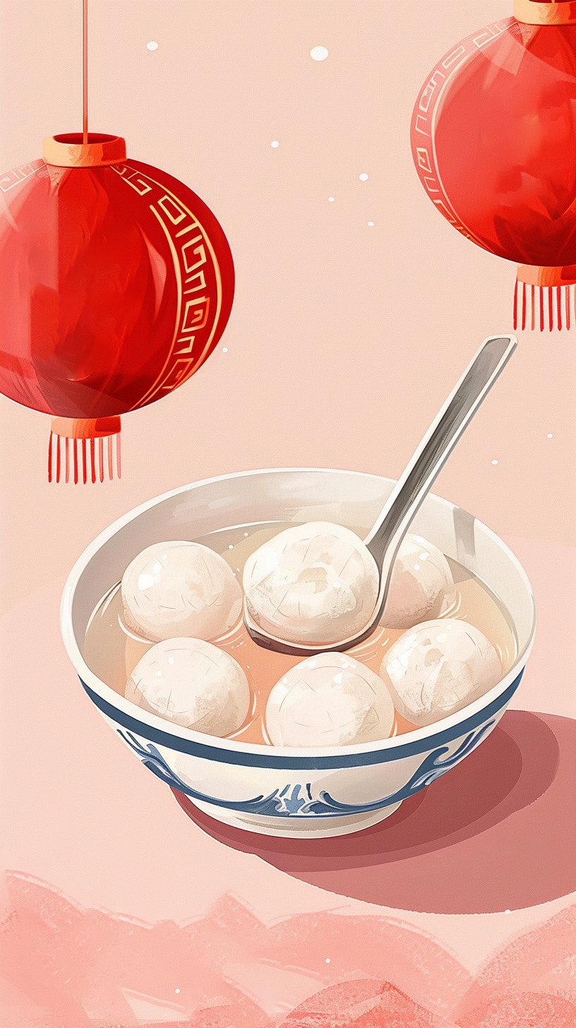 喜庆红灯笼下的美味汤圆宣传海报