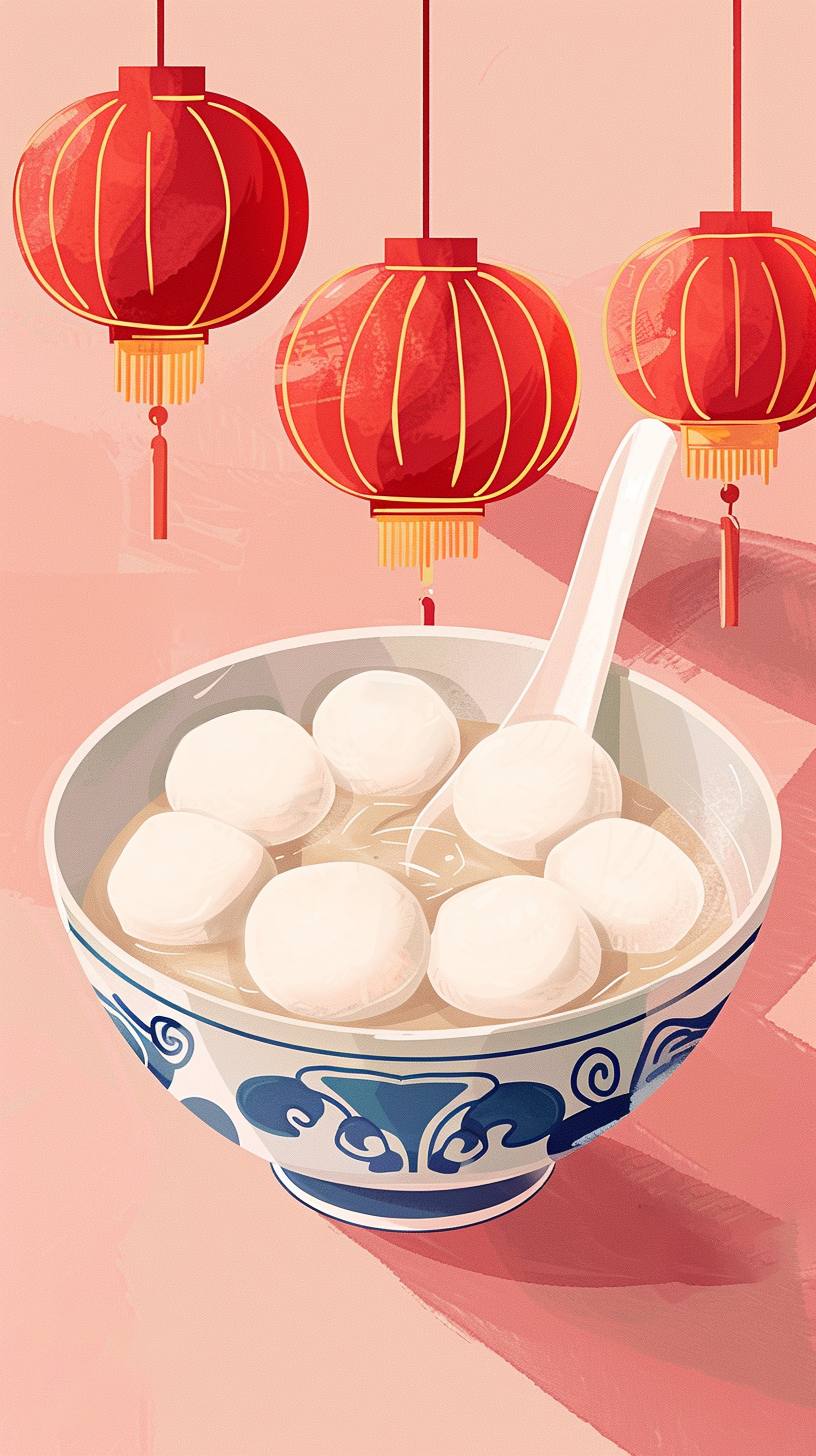 喜庆红灯笼下的美味汤圆宣传海报
