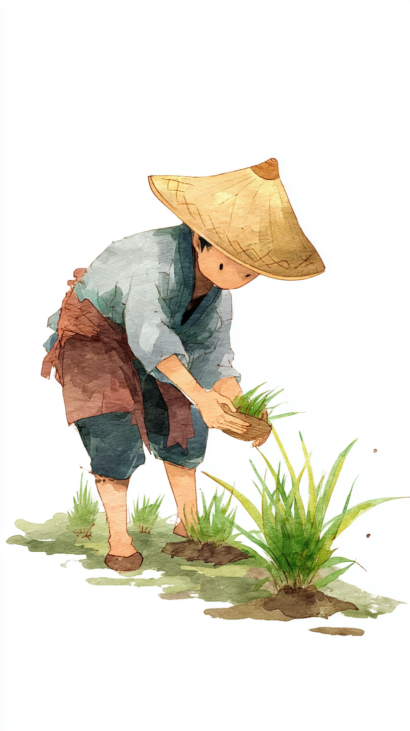 可爱卡通劳动节插秧插画