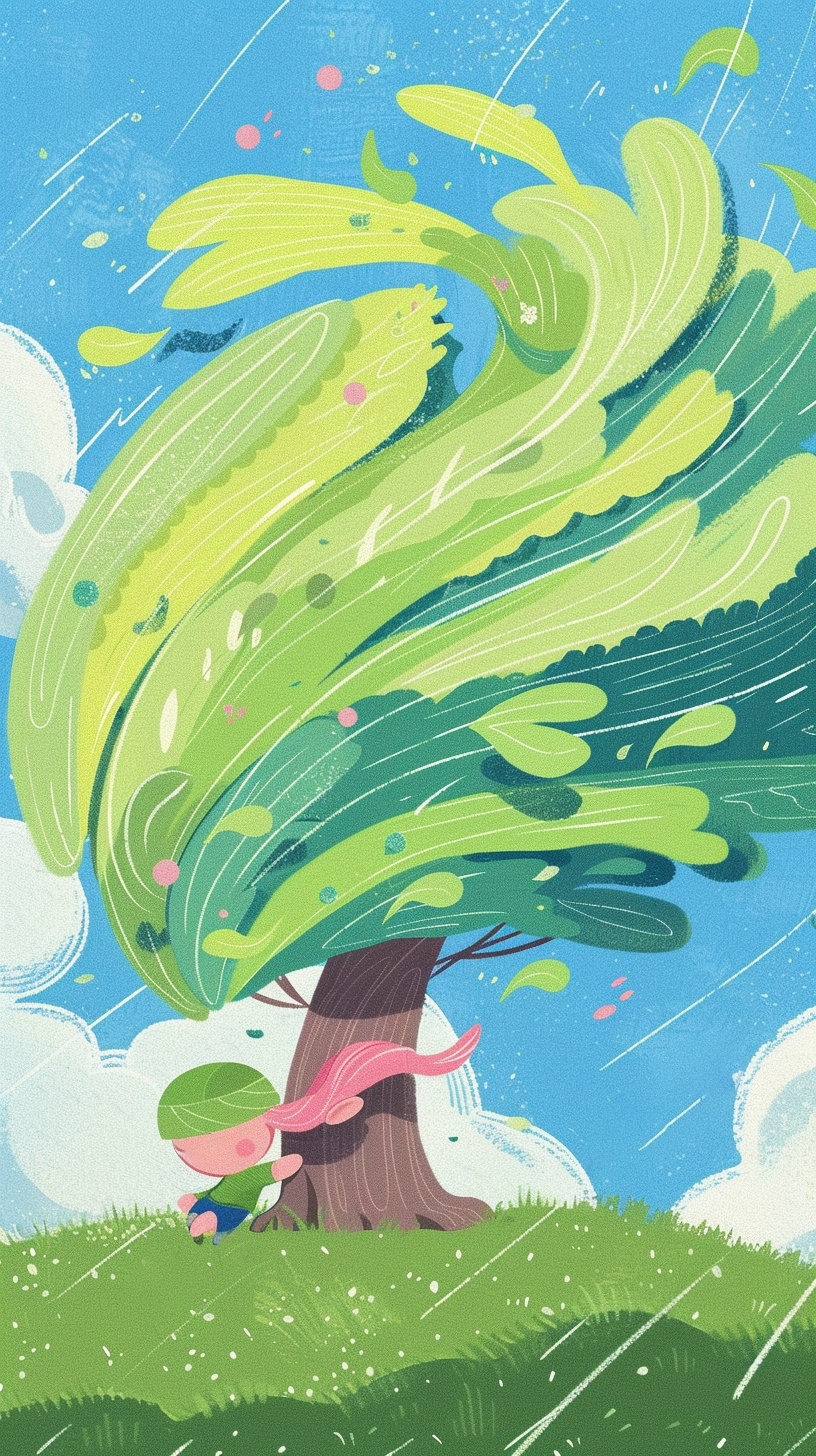 清新漫画风植树节插画背景