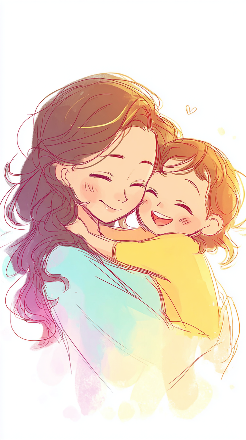 母情节水彩插画
