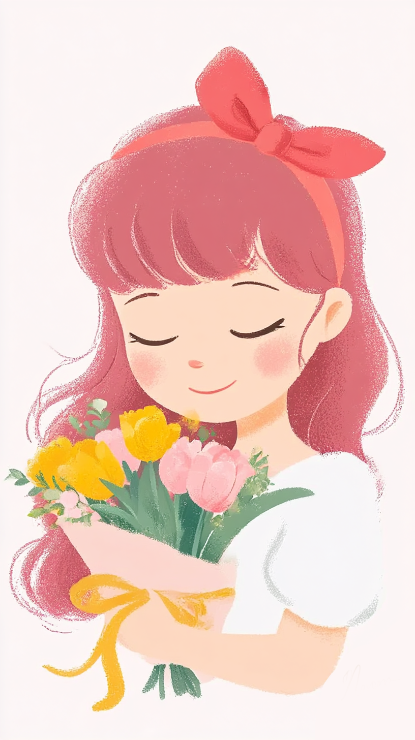 水彩小女孩手绘插画