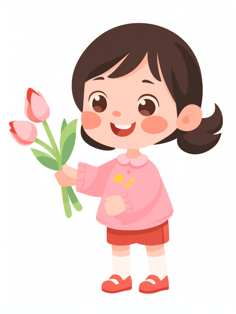卡通可爱小女孩手持鲜花插画