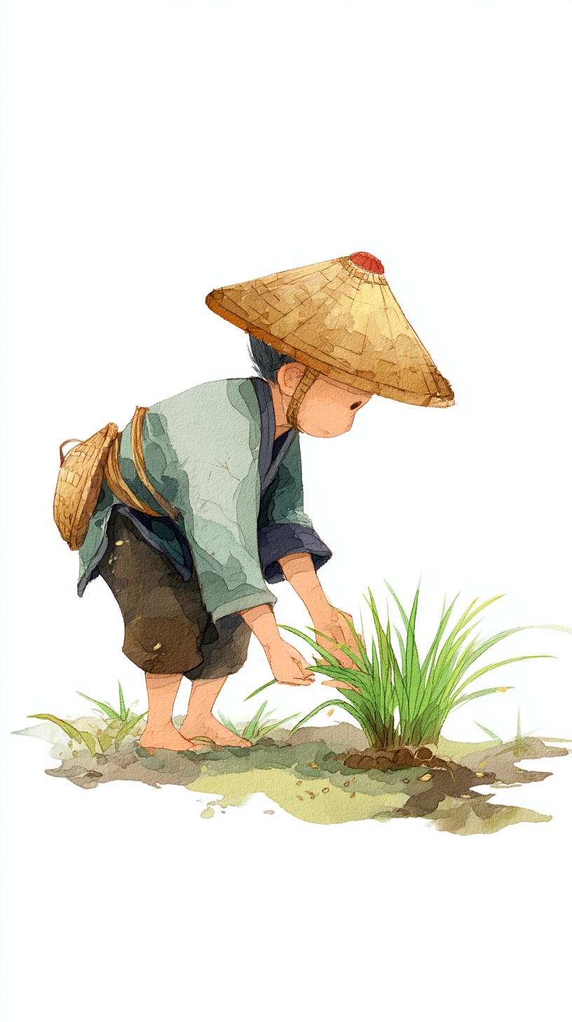 可爱卡通劳动节插秧插画