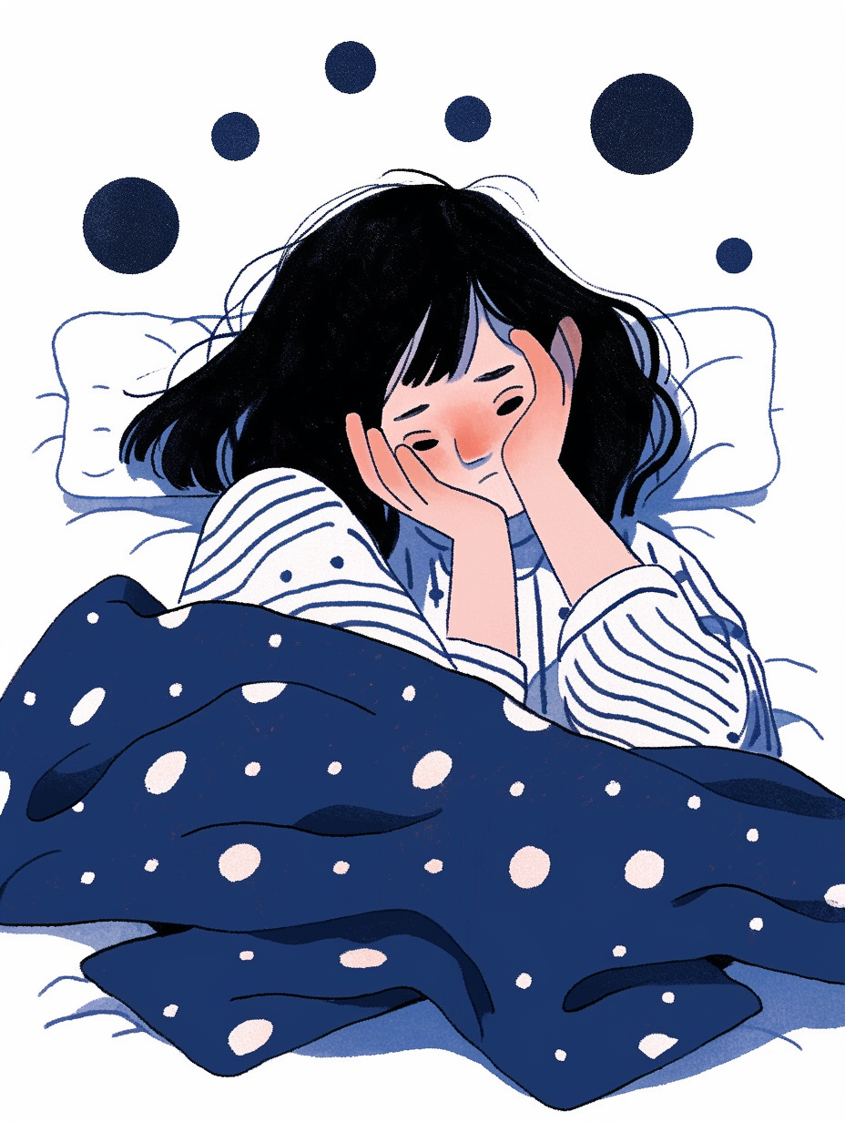 漫画风失眠难受小女孩插画