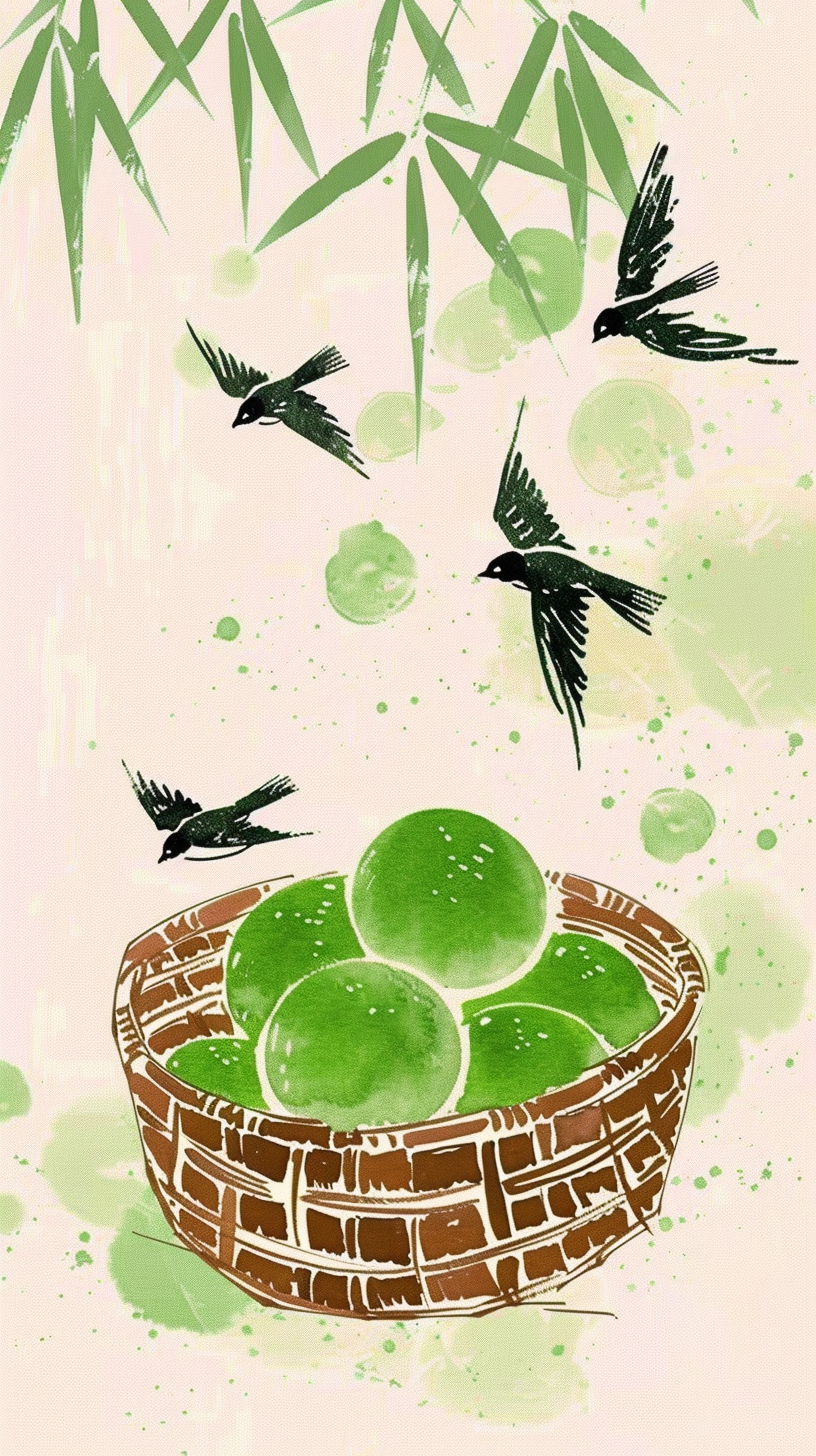 清新插画风格青团插画
