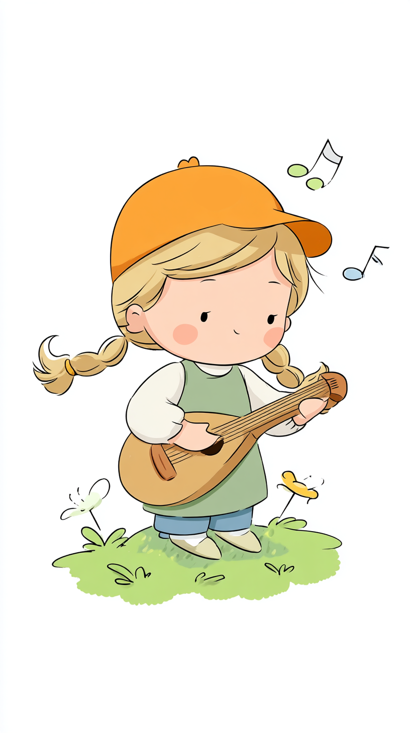 可爱卡通唱歌小女孩手绘插画