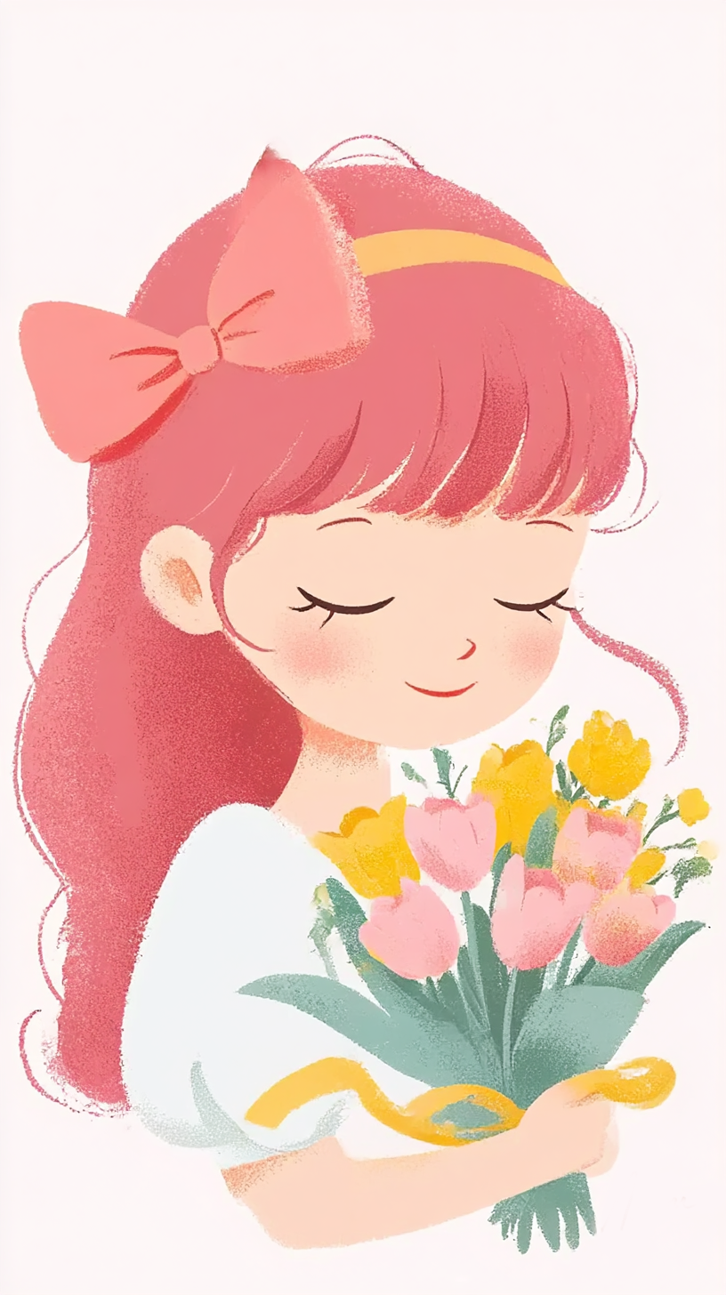 水彩小女孩手绘插画
