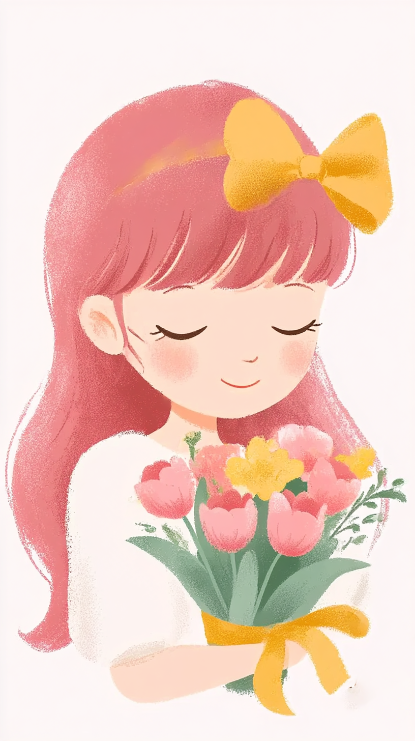 水彩小女孩手绘插画