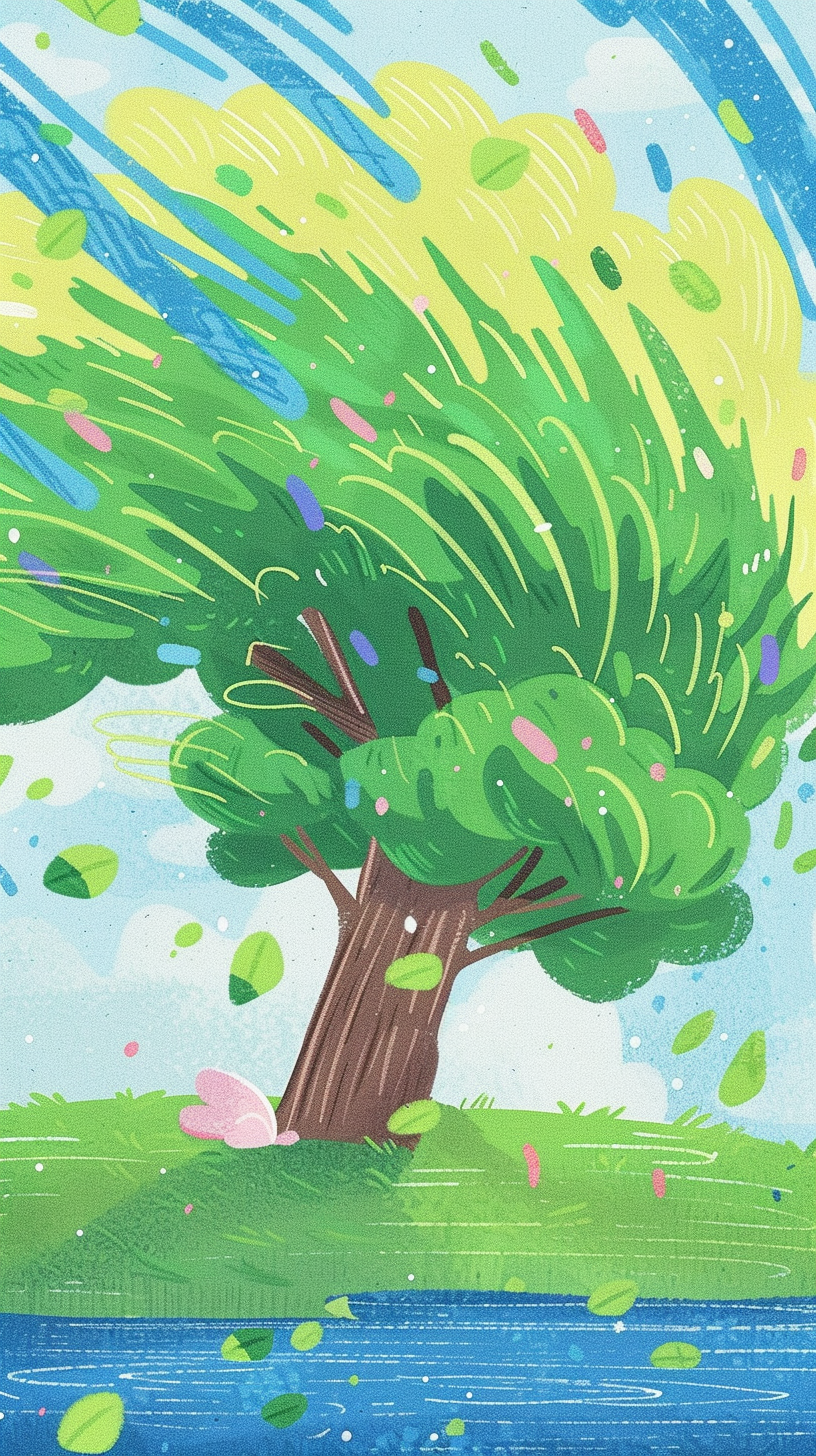 清新漫画风植树节插画背景