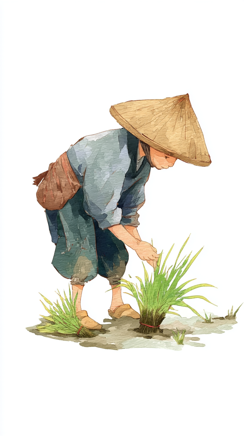 可爱卡通劳动节插秧插画