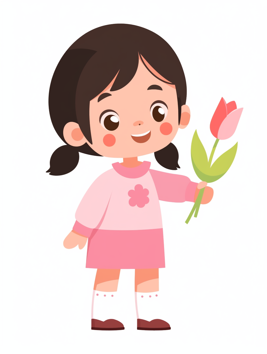 卡通可爱小女孩手持鲜花插画