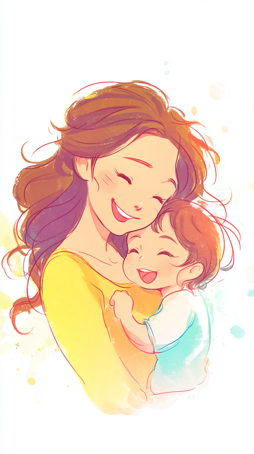 母情节水彩插画