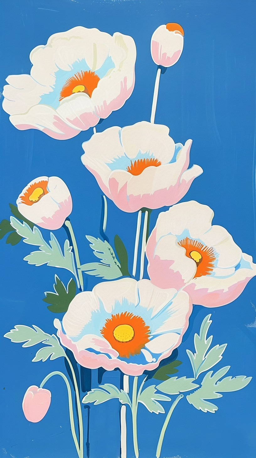 简约清新漂亮蓝色小花插画
