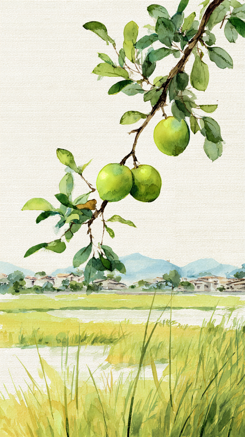 芒种农庄青梅树枝手绘插画