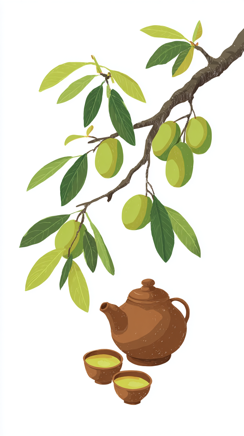 白色青梅养生茶手绘插画