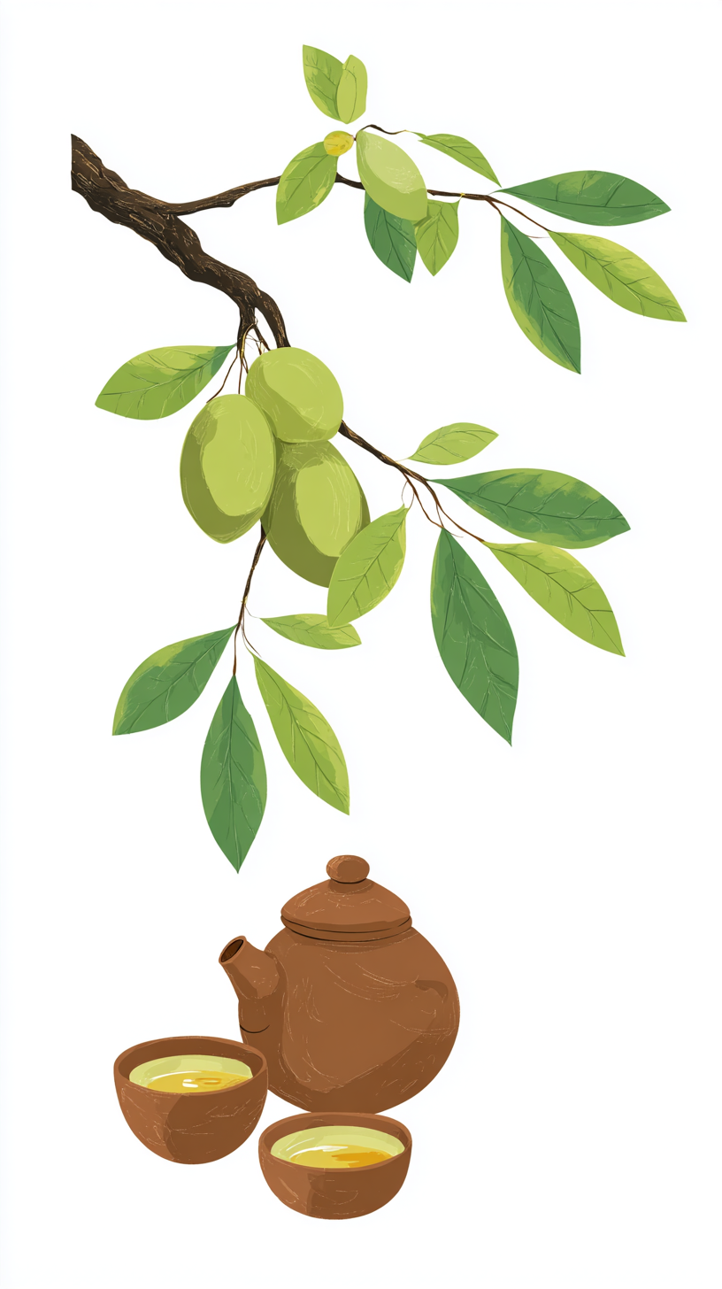 白色青梅养生茶手绘插画