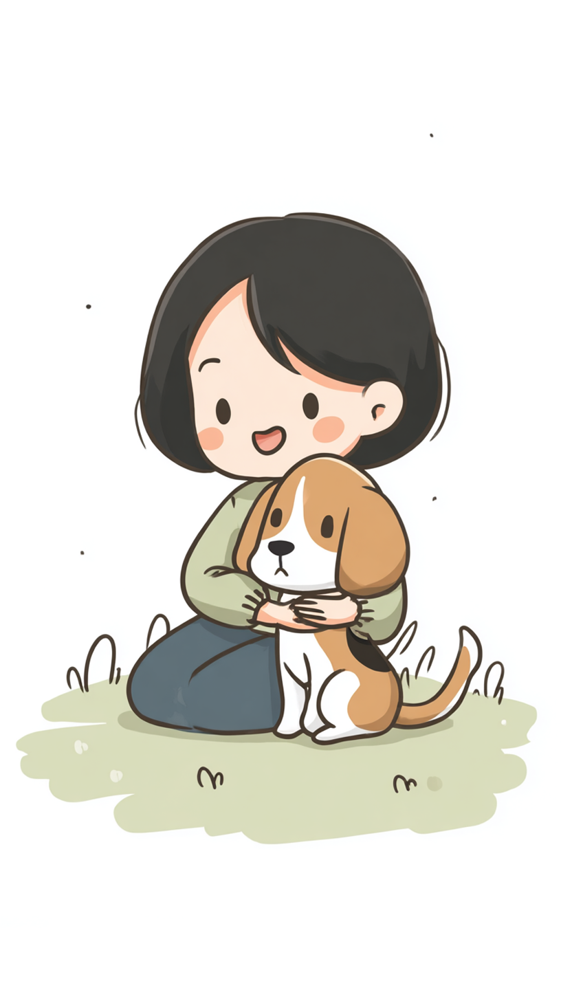 可爱卡通小女孩小狗插画