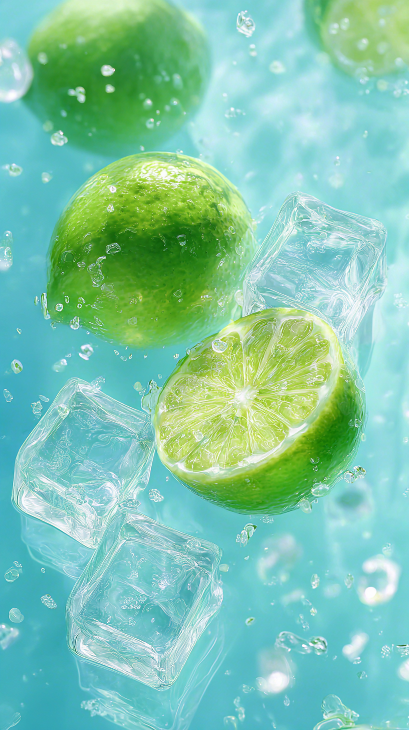 蓝色夏季柠檬冰块清凉背景图