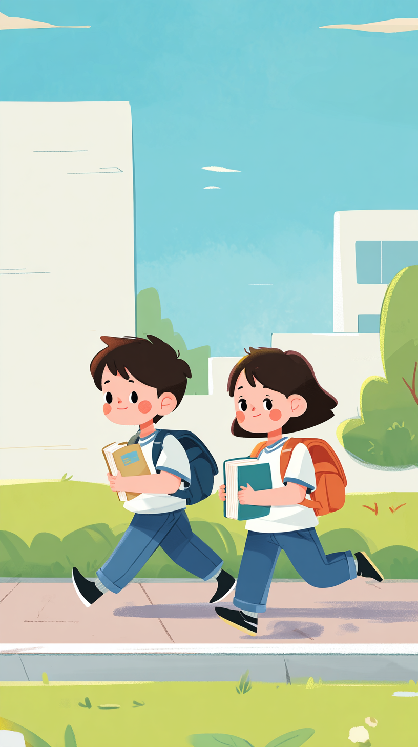小学生校园生活卡通插画素材