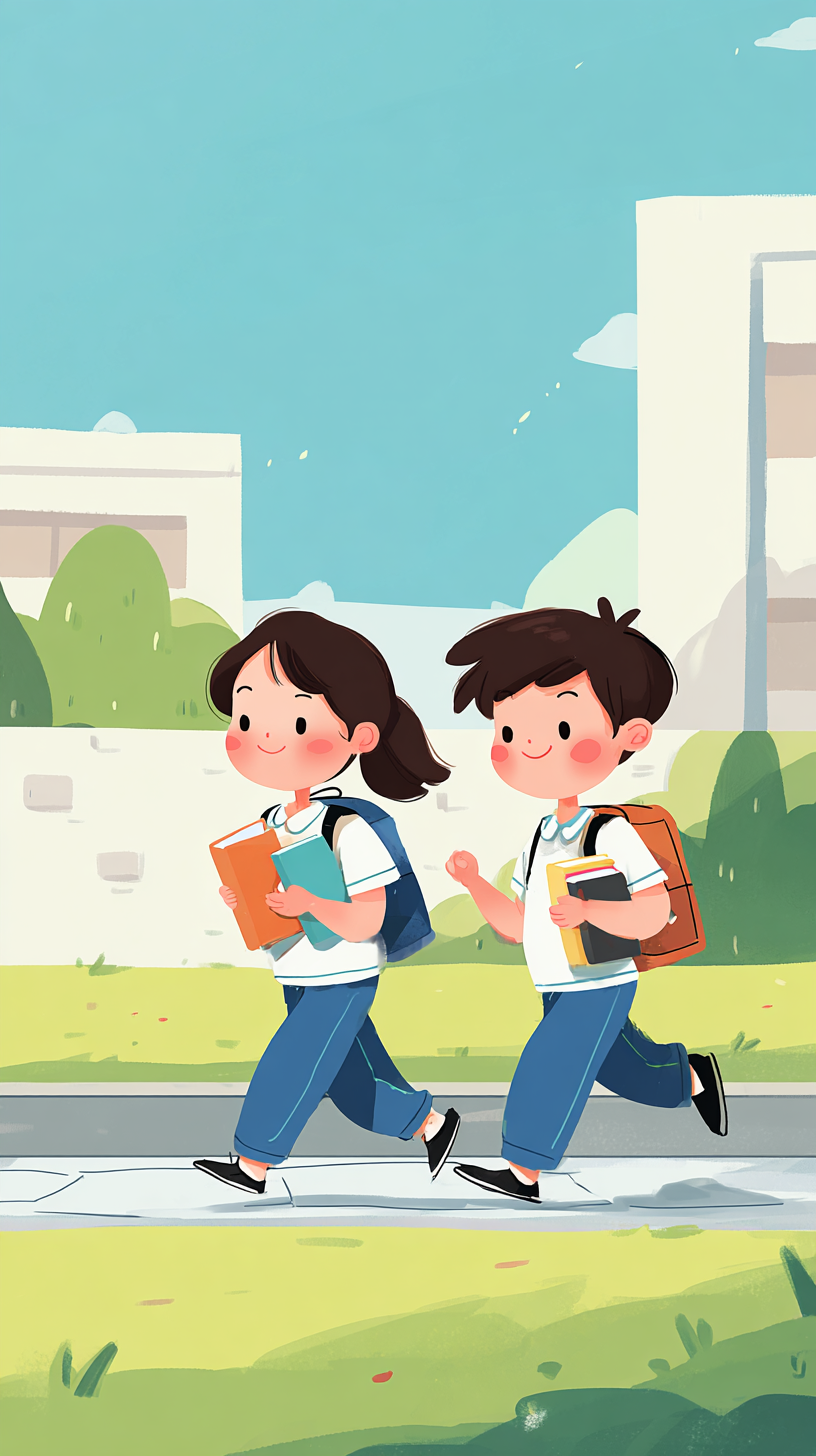 小学生校园生活卡通插画素材