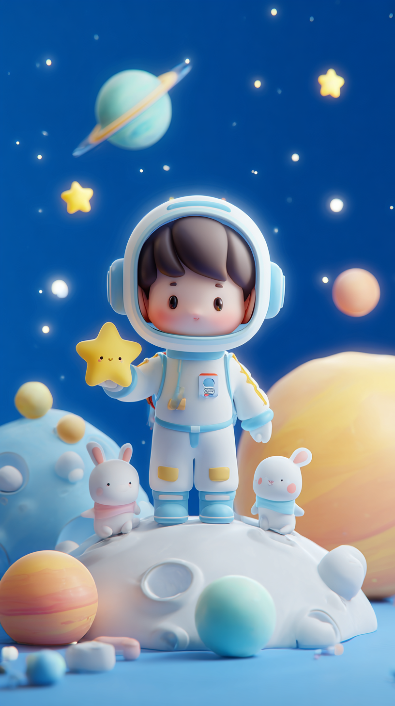 3D卡通宇航员星球插画