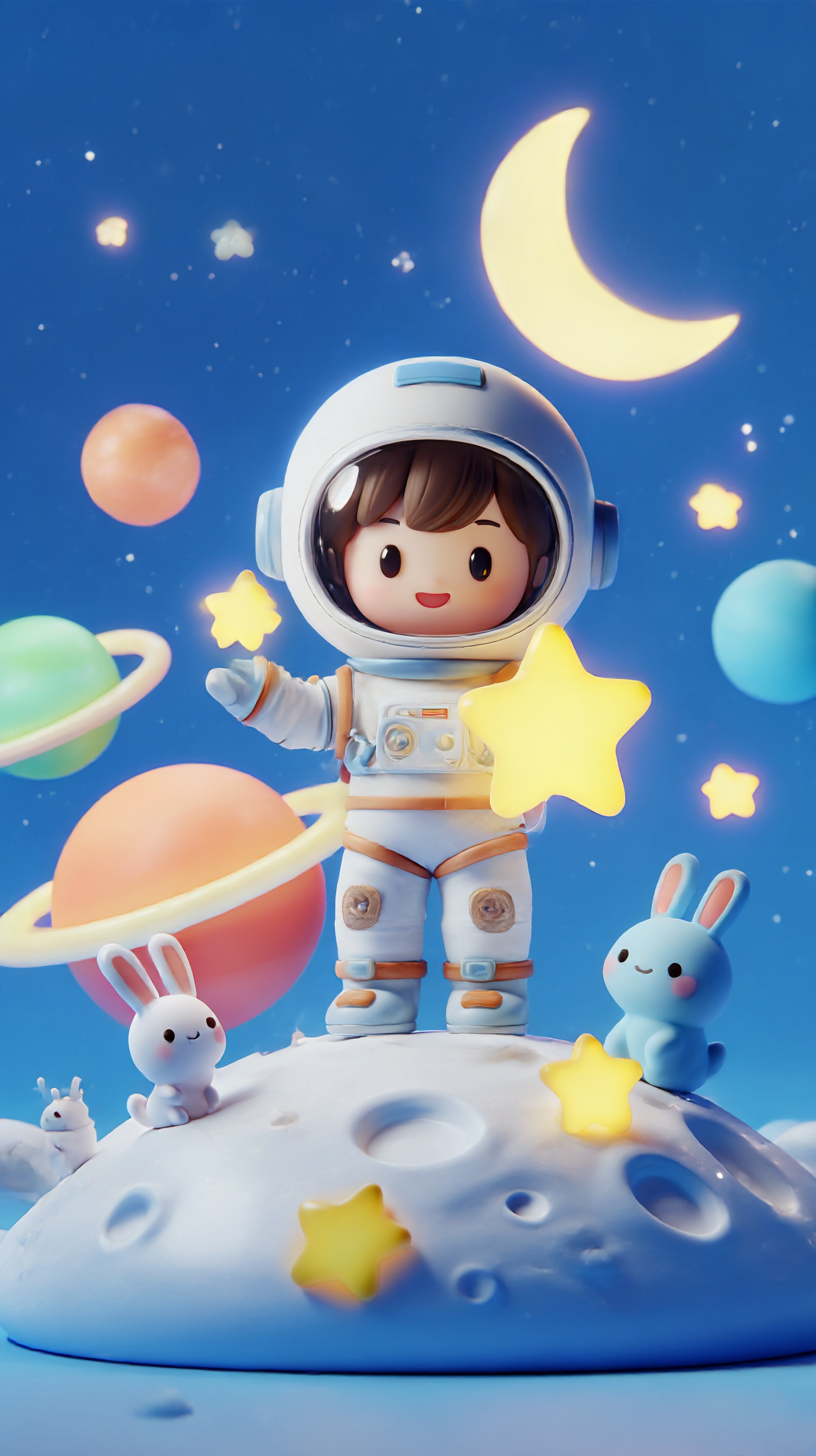 3D卡通宇航员星球插画