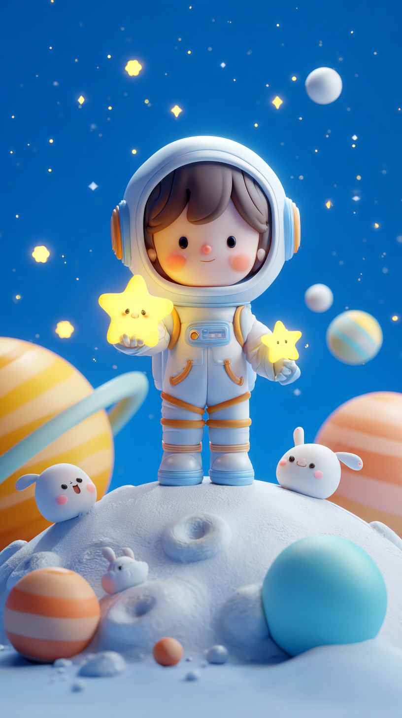 3D卡通宇航员星球插画