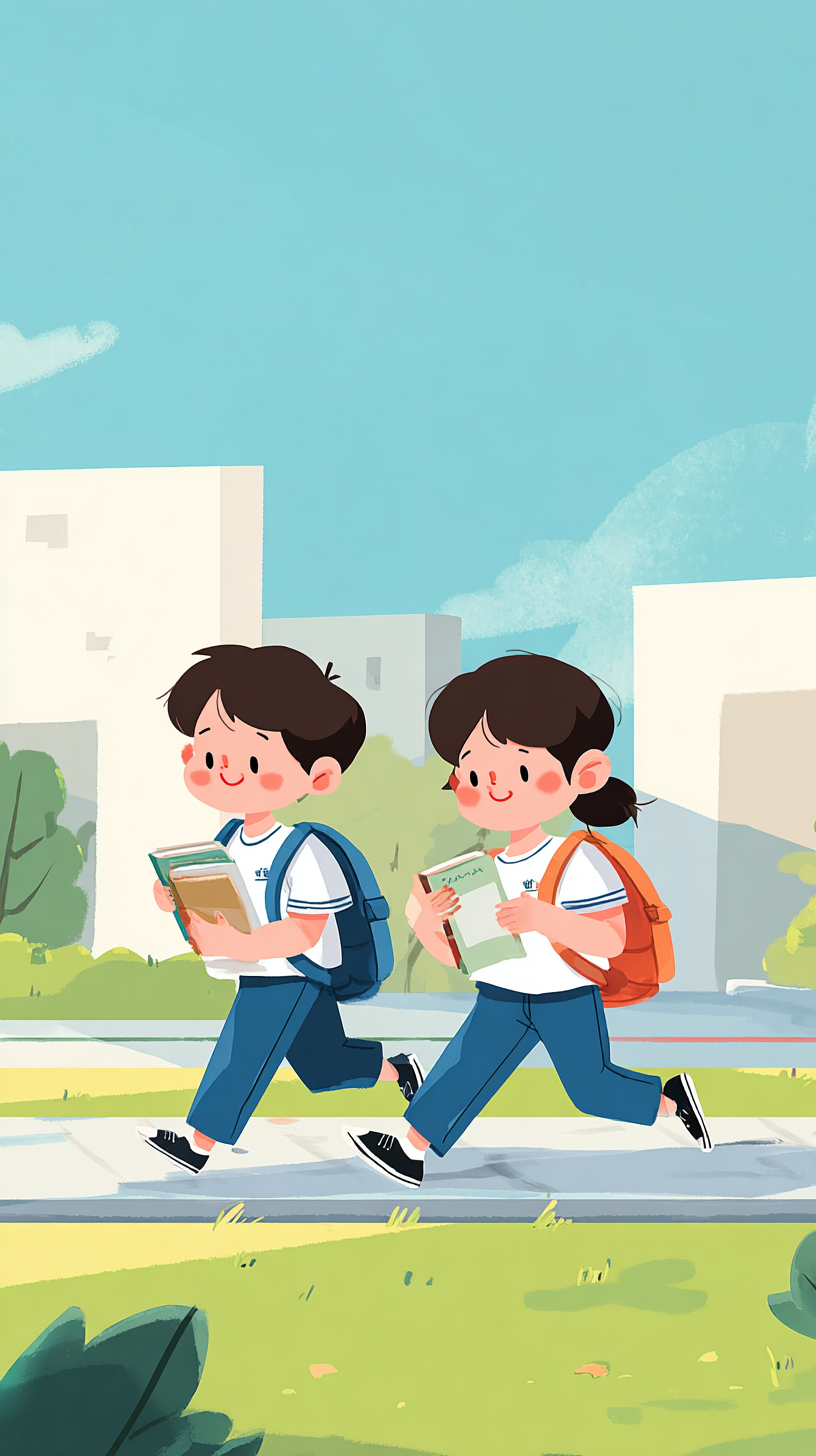 小学生校园生活卡通插画素材
