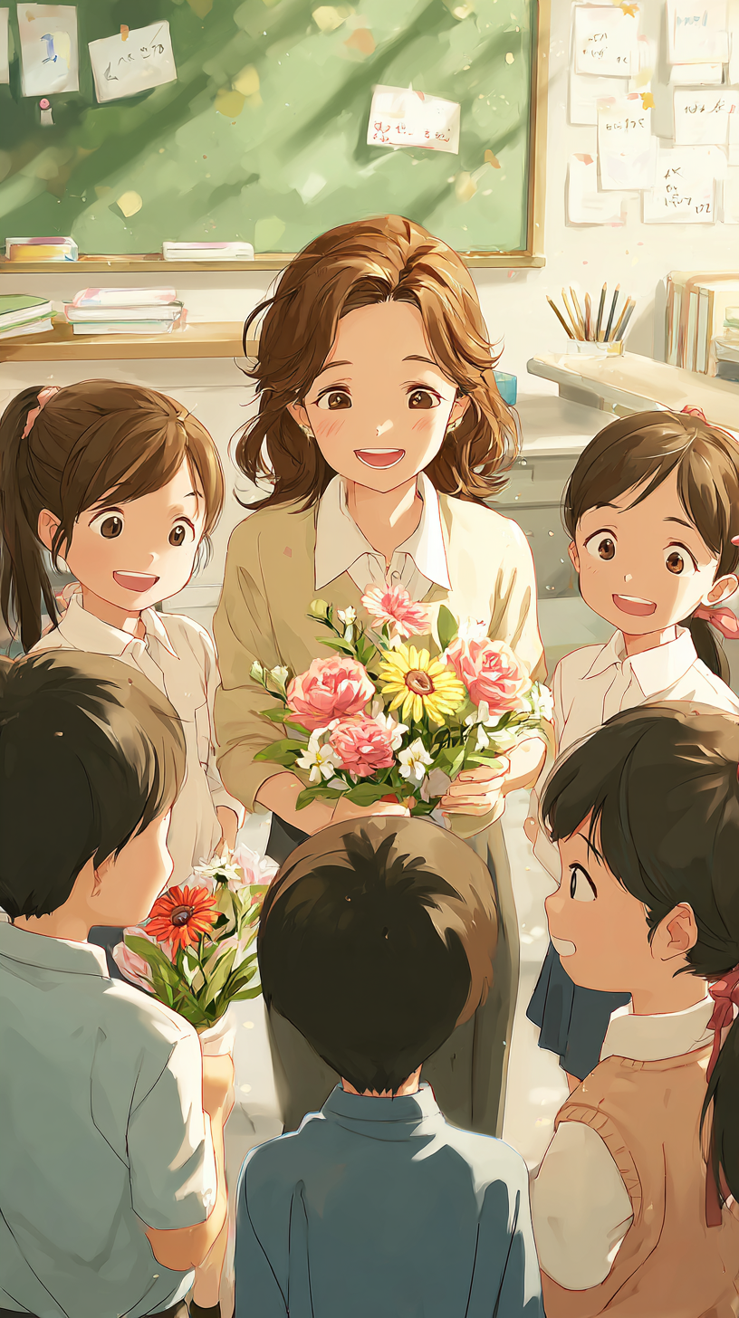 教师节老师与学生互动插画背景