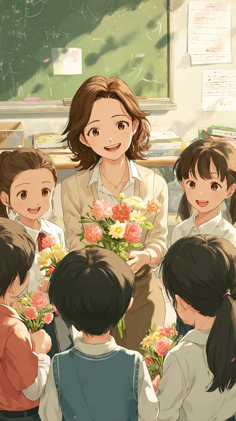 教师节老师与学生互动插画背景