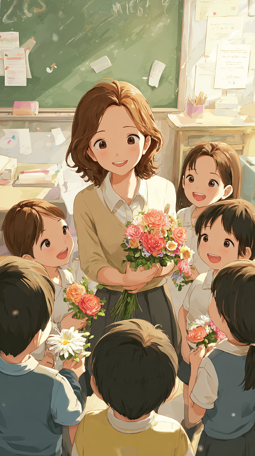 教师节老师与学生互动插画背景