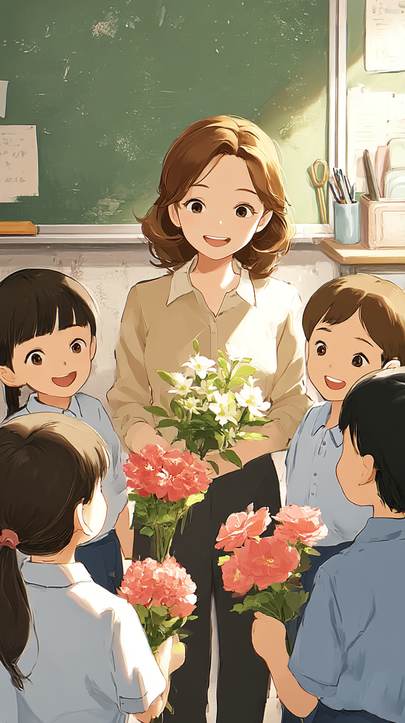 教师节老师与学生互动插画背景