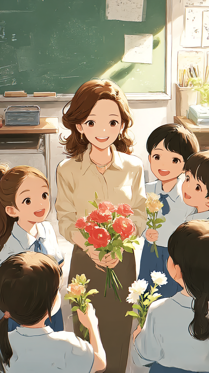教师节老师与学生互动插画背景